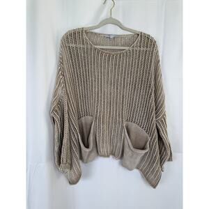 Tempo Paris Open Knit Sweater One Size 100% Cotton Beige Taupe Oversized Pullove